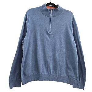 Brooks Brothers Mens 1/4 Zip Sweater XL Blue Supima Cotton Pullover Knit Classic
